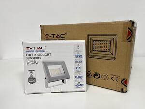 V-TAC Biely LED reflektor 50W, 8+2ks zadarmo, Studená biela 6000 - 6500K