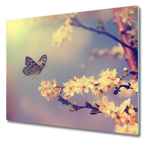 Sklenená doska na krájanie Čerešňový kvet a motýľ 60x52 cm