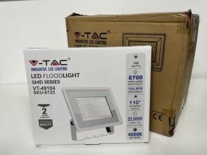V-TAC Biely LED reflektor 100W, 8+2ks zadarmo, Studená biela 6000 - 6500K