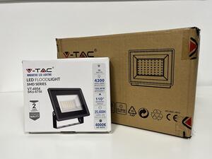 V-TAC Čierny LED reflektor 50W, 8+2ks zadarmo, Studená biela 6000 - 6500K