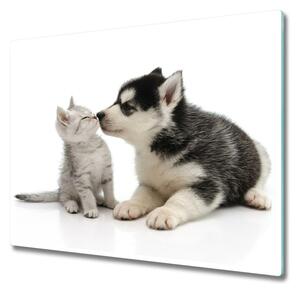 Sklenená doska na krájanie Pes a mačka 60x52 cm