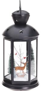 Čierna LED lampáš s vianočnou scénou vo vnútri, 43 cm Vzor: Sob
