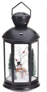 Čierna LED lampáš s vianočnou scénou vo vnútri, 43 cm Vzor: Snehuliak
