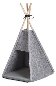 Pelech pre psy a mačky sivý filcový 35 x 40 cm v tvare stanu teepee s podložkou