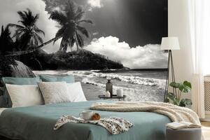 Fototapeta pláž na ostrove Seychely v čiernobielom