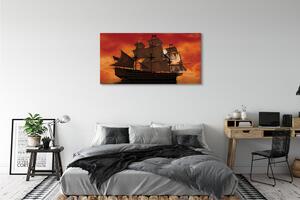Obraz canvas Loď mora oranžová obloha 125x50 cm