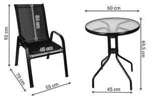 Malatec 16198 Balkónový set stôl + 2 stoličky čierny