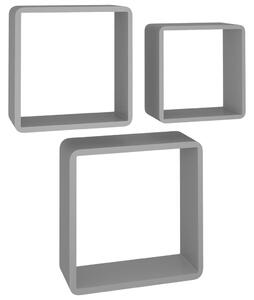 Nástenné police v tvare kocky 3 ks, sivé, MDF