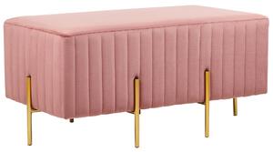 Lavička ružová zamatová čalúnená zlaté kovové nohy 93 x 48 cm glamour obývacia izba spálňa chodba