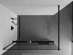 Mexen Kioto+, sprchová zástena s poličkou a držiakom na uteráky 70 x 200 cm, 8mm číre sklo, čierny profil, 800-070-121-70-00