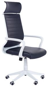 Kancelárska stolička čierna umelá koža výškovo nastaviteľná s opierkami na kolieskach ergonomický tvar moderný štýl