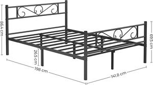 VASAGLE Rám postele - čierna - 198x141, 8x86, 4 cm