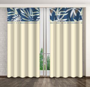 Elegantné béžovo-modré závesy so vzorom palmových listov Béžová