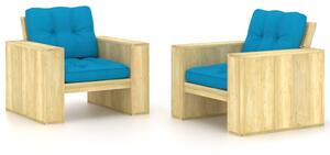 Záhradné stoličky 2 ks a modré vankúše impregnovaná borovica