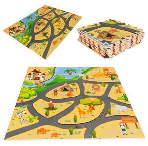 Eco Toys Detské penové puzzle 93,5x93,5cm hracia deka podložka na zem Safari 9 dielov