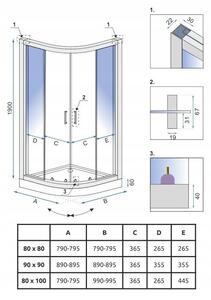 Rea Look, štvrťkruhový sprchovací kút 80x100x190 cm, 5mm číre sklo, chrómový profil, REA-K7901