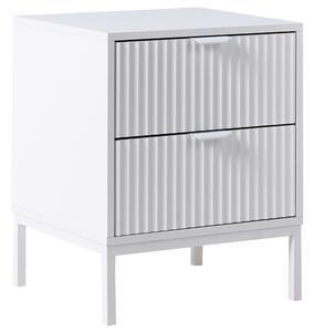 Nočný stolík s 2 zásuvkami biely MDF moderný úložný nábytok drážkovaný dizajn obývacia izba spálňa