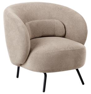 Kreslo sivobéžové látkové čalúnenie čierne kovové nohy zaoblené operadlo retro glamour art deco štýl obývačka