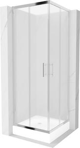 Mexen Rio, štvorcový sprchovací kút s posuvnými dverami 70 (dvere) x 70 (dvere) x 190 cm, 5mm sklo námraza, chrómový profil + biela sprchová vanička RIO, 860-070-070-01-30-4510