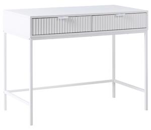 Konzolový stolík s 2 zásuvkami biely MDF moderný úložný nábytok drážkovaný dizajn obývacia izba spálňa chodba