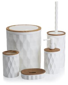 HowHomely Sada kúpeľňových doplnkov Reina biela/prvky s povrchovou úpravou v dekore dreva