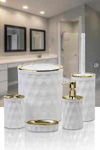 Sada kúpeľňových doplnkov Diamond biela/prvky so zlatou povrchovou úpravou
