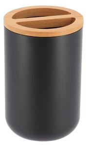 Kúpeľňový pohár na kefky Besson, čierna/s drevenými prvkami, 300 ml