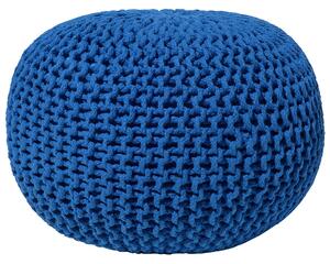 Puf taburetka modrá okrúhla bavlnená 50 x 35 cm pletená podnožka výplň z polystyrénového granulátu