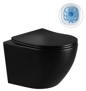 CERANO - WC závesné Verde, Rimless + Slim/UF sedátko - čierna lesklá - 49x36 cm