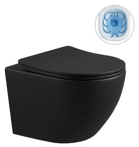 CERANO - WC závesné Verde, Rimless + Slim/UF sedátko - čierna matná - 49x36 cm