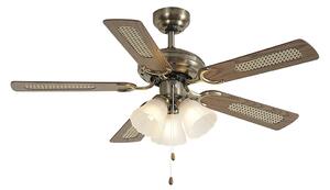 Mosadzný stropný ventilátor s potlačou dreva a ratanom 105 cm s ťahovým spínačom - Mistral Lia