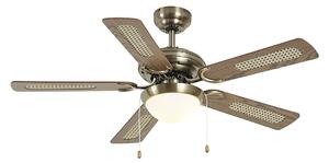Stropný ventilátor mosadz s drevenou potlačou a ratanom 105 cm s ťahovým spínačom - Mistral Majas