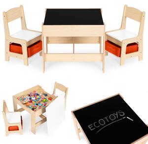 Zostava detského nábytku, stôl + 2 stoličky, kriedová tabuľa, ECOTOYS
