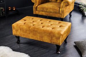 Taburetka CHESTERFIELD antický vzhľad zamat horčicovo žltá