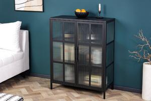 Výstavná skrinka DURA STEEL 102cm s ryhovaným sklom čierna