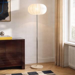NOLA Stojacia lampa Elovie, prírodná farba/chróm, látka/travertín, 160 cm, Biela / opálová, Obývacia izba / jedáleň, Kameň, Škandinávsky, Stojaca lampa