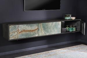 TV nízký stolík MONTAIN SOUL 160 cm zavesený akácia prírodný vzhľad kameňa čierny