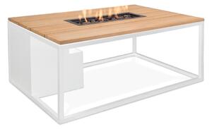 Biely záhradný stôl s doskou z tíkového dreva s ohniskom COSI Cosiloft, 120 x 80 cm
