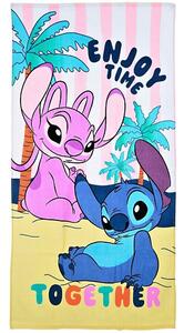 Plážová osuška Stitch & Angel - motív Enjoy Time Together - 100% bavlna - 70 x 140 cm