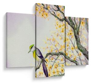 Obraz - Akvarelový vtáčik na strome (90x60 cm)