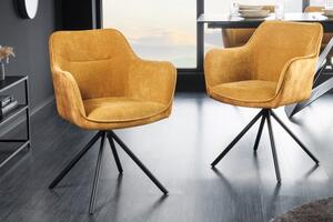 Dizajnová otočná stolička Rahiq horčicový zamat