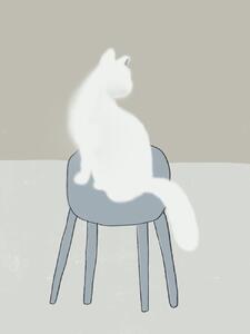 Ilustrácia White feline, Little Dean, (30 x 40 cm)