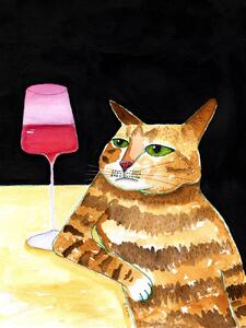 Ilustrácia Cat Friday Night Drinks Wine Funny Cat Humour, Sharyn Bursic, (30 x 40 cm)