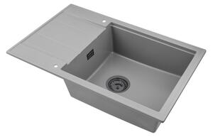 Sink Quality Ferrum New 8010, 1-komorový granitový drez 800x500x210 mm + grafitový sifón, šedá, SKQ-FER.8010.G.XB