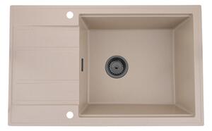 Sink Quality Ferrum New 8010, 1-komorový granitový drez 800x500x210 mm + grafitový sifón, béžová, FER.8010.B.XB