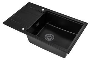 Sink Quality Ferrum New 8010, 1-komorový granitový drez 800x500x210 mm + grafitový sifón, čierna, SKQ-FER.8010.BK.XB
