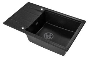 Sink Quality Ferrum New 8010, 1-komorový granitový drez 800x500x210 mm + grafitový sifón, čierna škvrnitá, SKQ-FER.8010.BP.XB