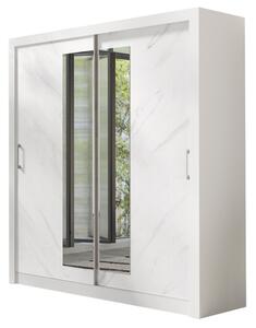 Skriňa s posuvnými dverami dvojdverová z zrkadlom In Box 200 - Biely lux / mramor bianco