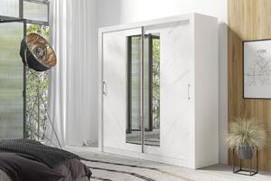 Skriňa s posuvnými dverami dvojdverová z zrkadlom In Box 200 - Biely lux / mramor bianco