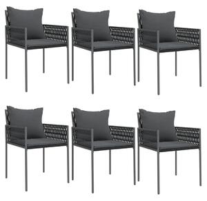 Záhradné stoličky s vankúšmi 6 ks čierne 54x61x83 cm polyratan